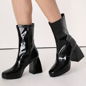 Edmen Black Patent Platform Mid-Calf Boots